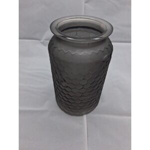 Smoked Glass Honeycomb Jar Bee Embossed Canister Vase Vintage Decor